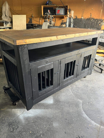 Triple Dog Crate Table in Farmhouse Style w/Swing Doors