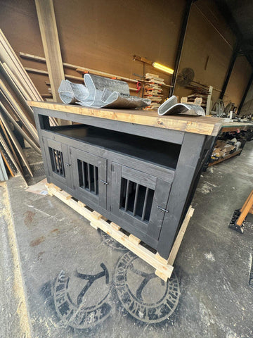 Triple Dog Crate Table in Farmhouse Style w/Swing Doors