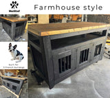 Triple Dog Crate Table in Farmhouse Style w/Swing Doors