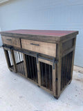 Farmhouse Dog Kennel with Drawers and Barn Door | Double Dog Kennel | Dog Crate Furniture | Custom Dog Crate