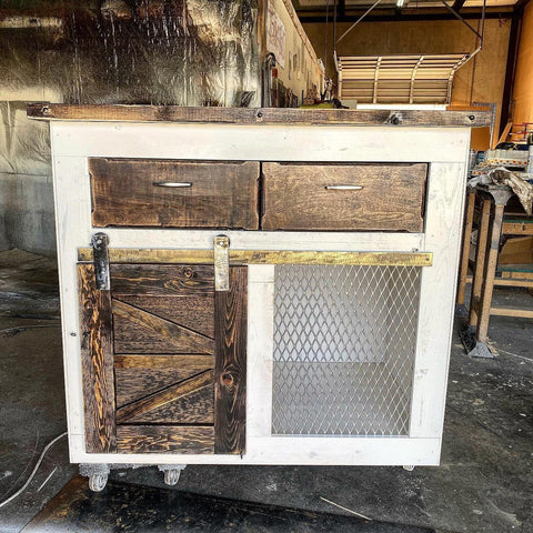 Single Dog Crate with Two Storage Drawers and Barn Door