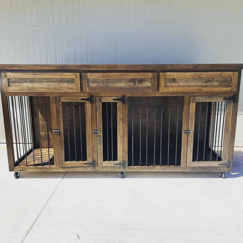 Double Dog Crate with 3 drawers & 3 living areas