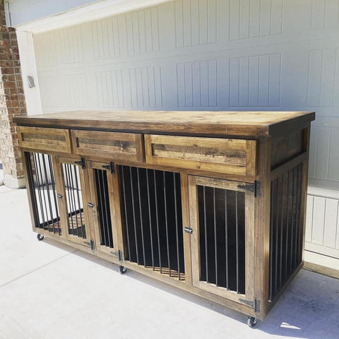 Double Dog Crate with 3 drawers & 3 living areas